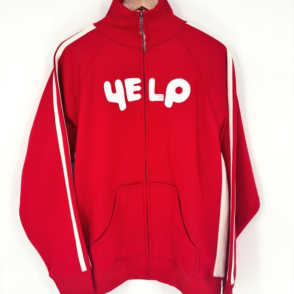 Yelp Logo Track Jacket Red White Stripe Full Zip Mens Large